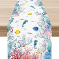 Nautical Table Runner, Summer Coastal Starfish Seahorse Seashells Coral by Unknown