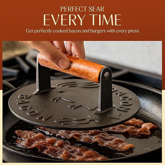 Heavy-Duty Cast Iron Burger Press 8.5 Inch Round Burger Smasher, Grill Press - Image 6
