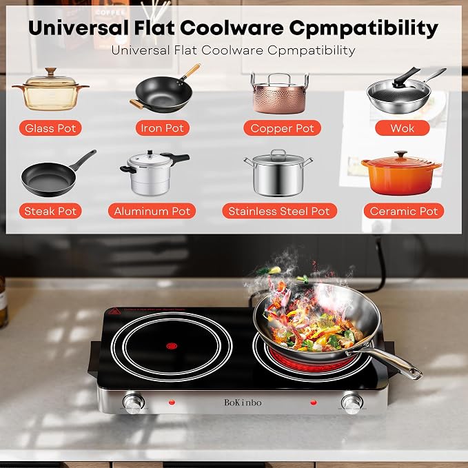 Electric Cooktop, Dual 2200 Watts Infrared Burner, 2 Burner Electric Hot Plate - Image 3