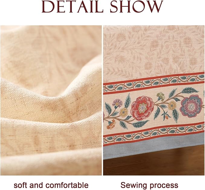 Designer Vintage Linen Small Round Tablecloth, Indian Floral Wrinkle Free Soft - Image 5
