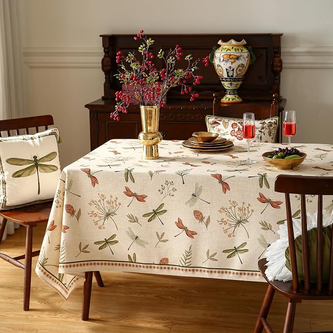 ISAENNE Designer Floral Linen Extra Long Table Cloth Rectangle, French Off - Image 3