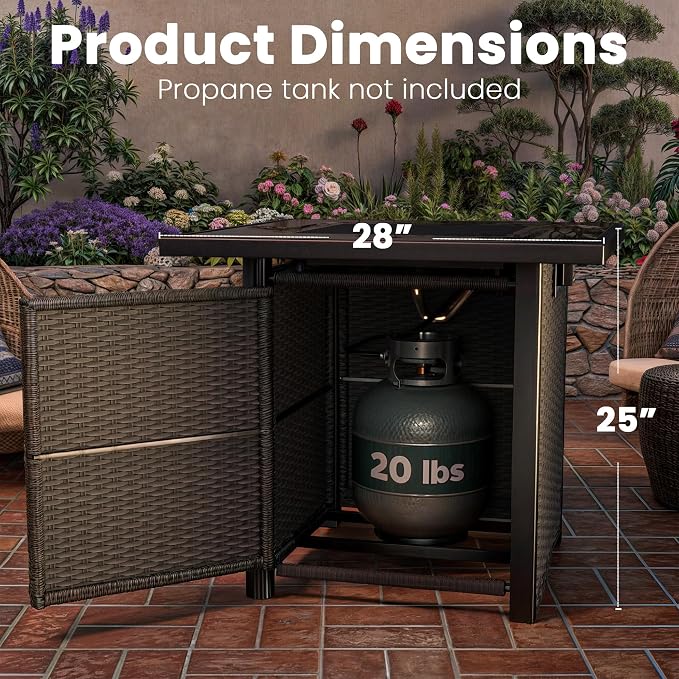 Propane Outdoor Fire Pit Table, Outdoor Gas FirePit W/Glass Wind Guard - Image 6