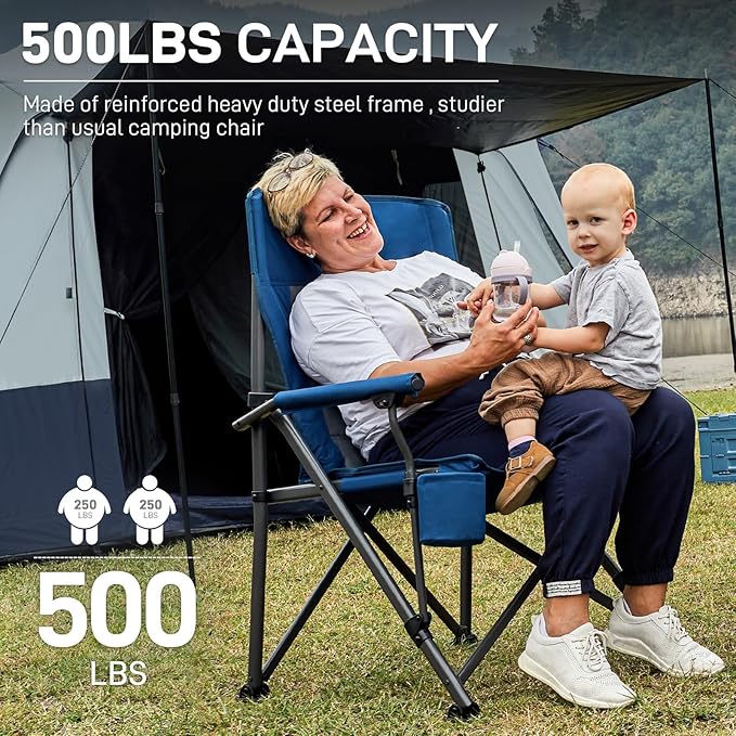 Camping Chair with Steel Frame, Cup Holder and Mesh Pocket, Blue