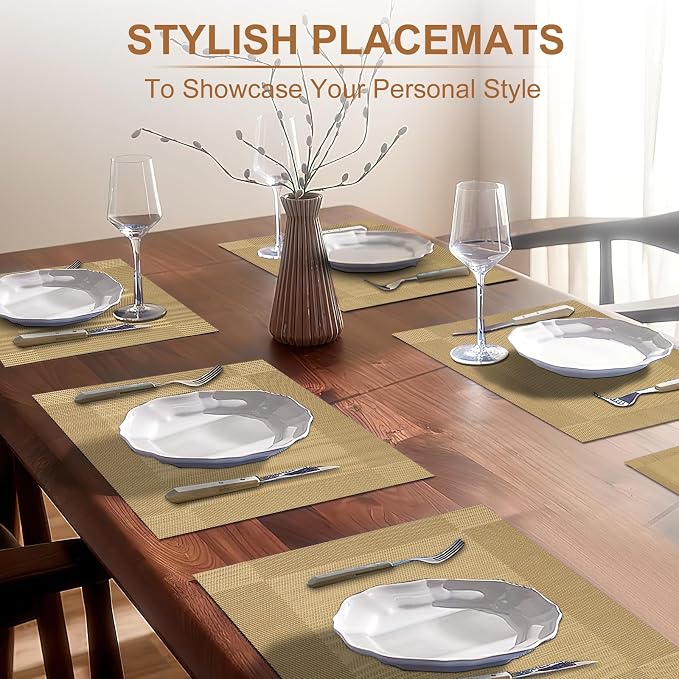 BETEAM Placemats Set of 8, Woven Vinyl Placemat - Image 6