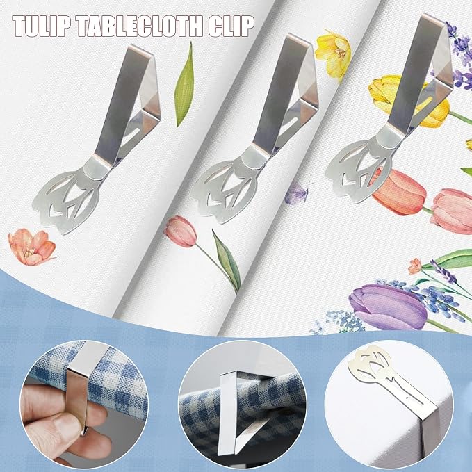 CUNGLIN Tablecloth Clips for Outdoor Tables, Tulip Shape Picnic Table Cloth - Image 3