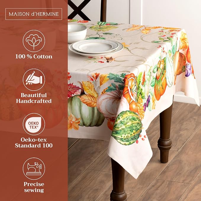 Maison d' Hermine Table Cloth Square Table 100% Cotton 54 x 54 Inches Fall - Image 2