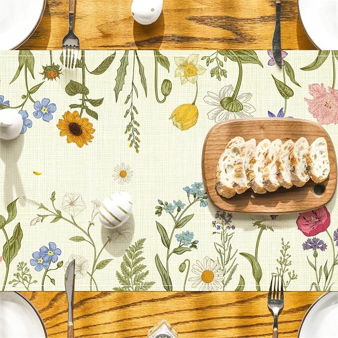 Summer Flower and Leaf Table Runner Seasonal Holiday Anniversary Indoor Outdoor - Image 3