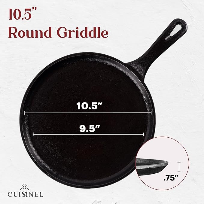 10.5-Inch Round Cast Iron Griddle, 2-Quart, with Silicone Handle Cover
