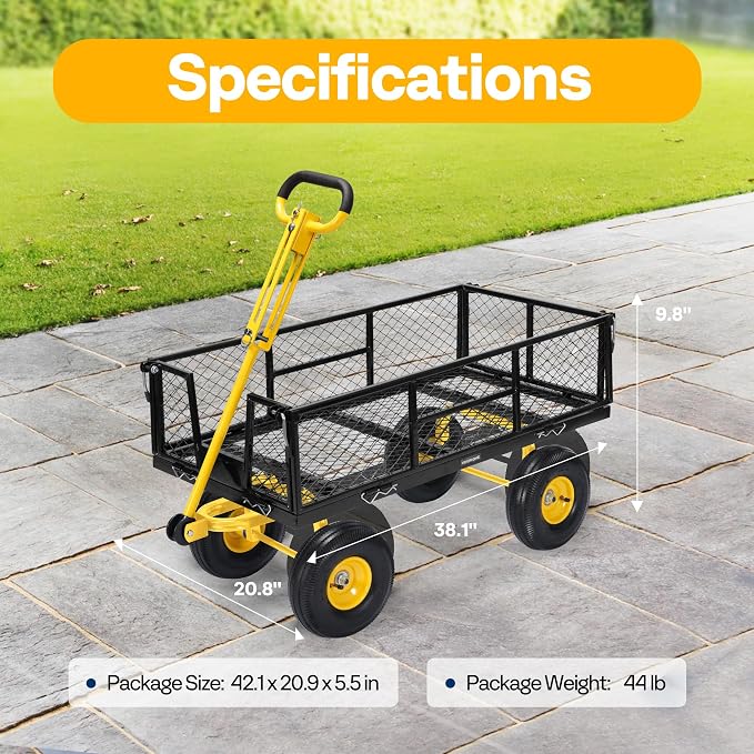 VIVOHOME Garden Cart Steel Heavy Duty 900 LBS Yard and Garden Wagon - Image 7