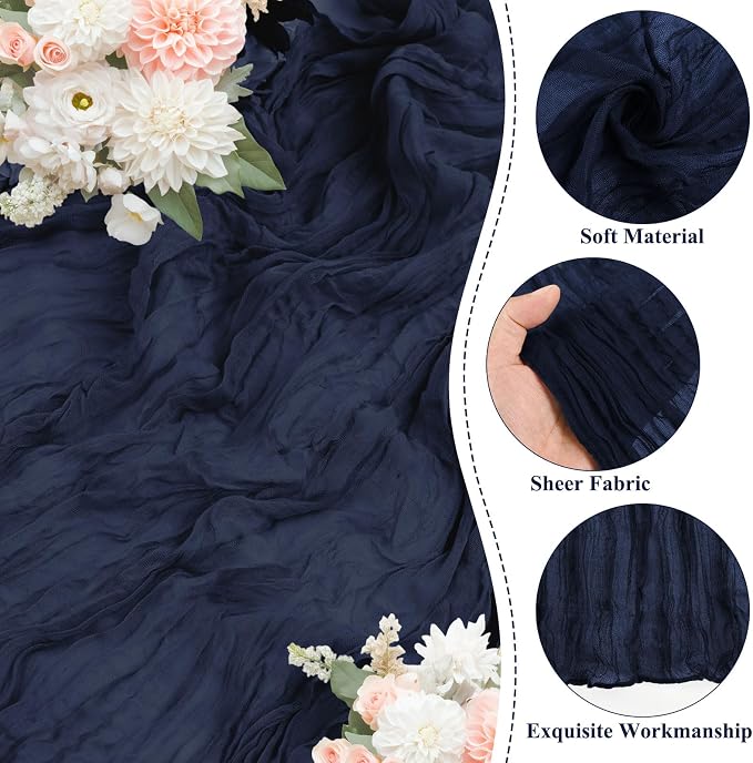 8 Packs Navy Blue Cheesecloth Table Runner 10FT Long Boho Gauze Fabric Table - Image 3