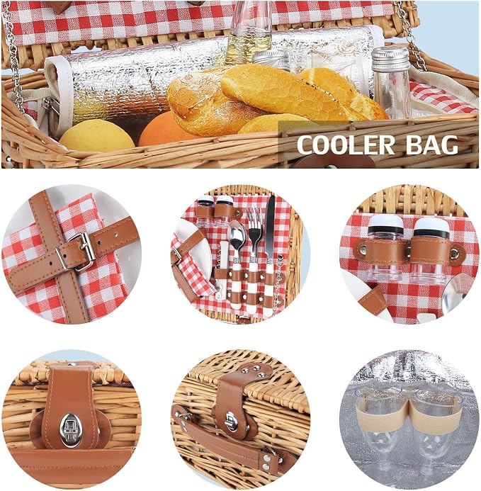 ZORMY Wicker Picnic Basket for 2 Person, Willow Hamper Basket Sets - Image 5