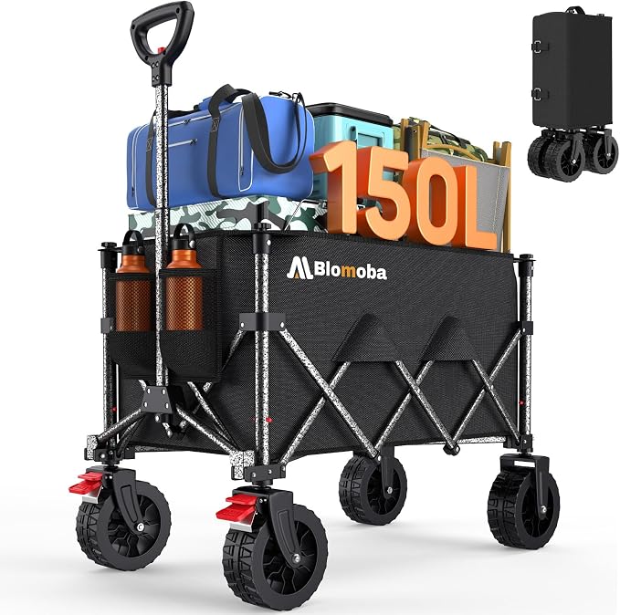 Collapsible Wagon Cart, 150L Heavy Duty Foldable Beach Wagon by Blomoba