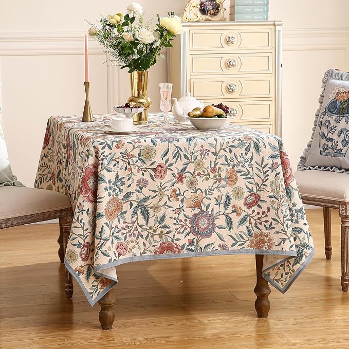Designer Linen Small Square Tablecloth, William Morris Floral Colorful Pattern - Image 3