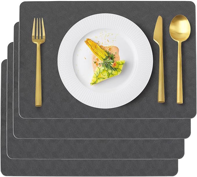 Vinyl Placemats Set of 4 Faux Leather 100% Waterproof Wipeable Washable Place by Uolr