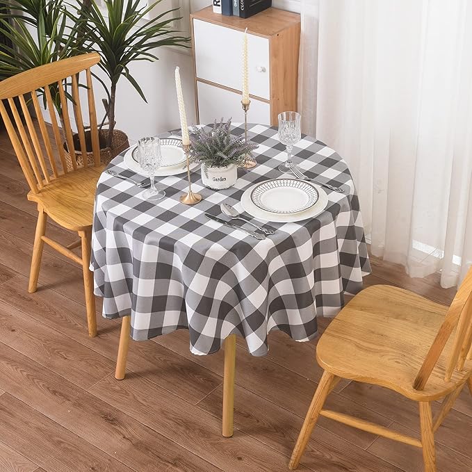 Cupuamon 2 Pack Waterproof Polyester Fabic Round Checkered Tablecloth，60 by Cupuamon