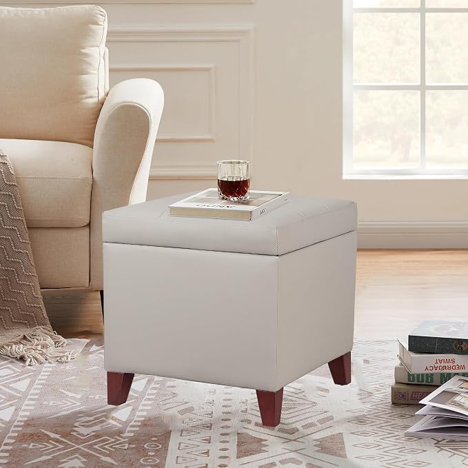 Homebeez Tufted Faux Leather Storage Ottoman Square Cube Foot Rest Stool - Image 4