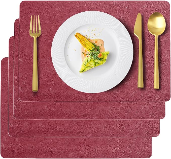 Vinyl Placemats Set of 4 Faux Leather 100% Waterproof Wipeable Washable Place - Image 2