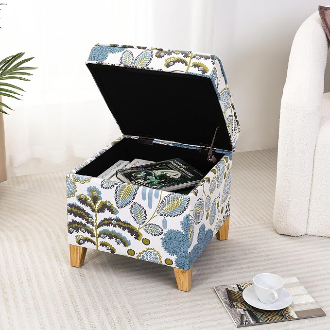 Adeco 18 Inch High Cube Ottoman Storage, Linen Chair Foot Stools, Upholstered - Image 9