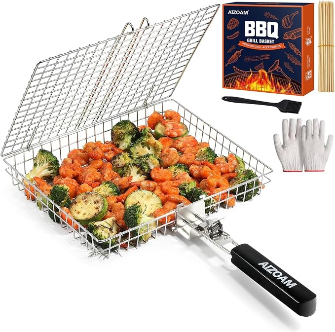 Grill Basket - Grill Baskets for Outdoor Grill, Stainless Steel Large Grilling by AIZOAM