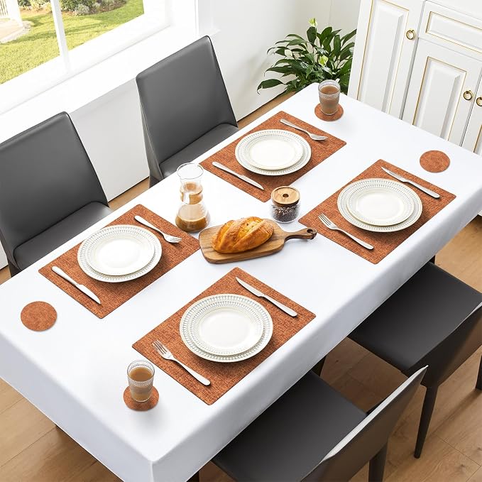 MOSAYT Faux Leather Placemats Set of 6, Heat Resistant Wipeable Washable Vinyl - Image 6