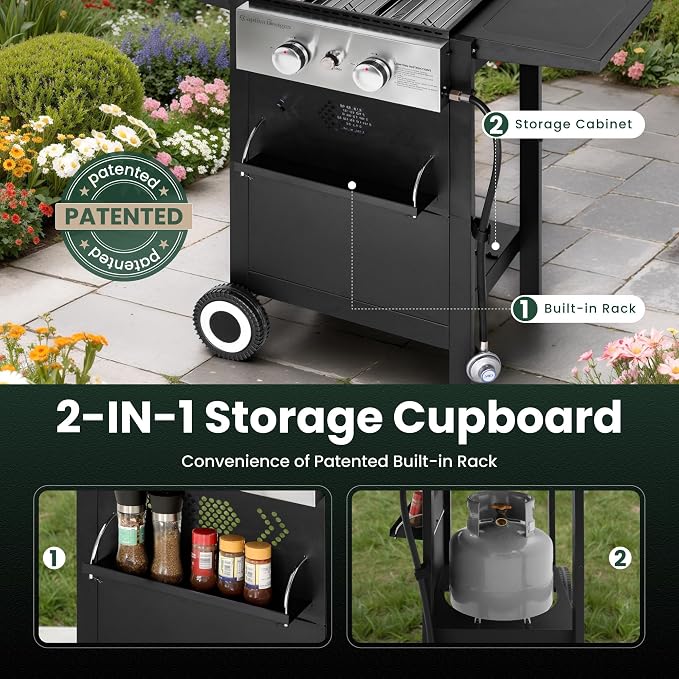 GREEN PARTY 2 Burner Griddle Grill Combo, 2 in 1 Propane Gas BBQ Grill w/Cast - Image 4