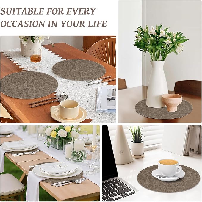 13" Round Placemats Set of 4, Reversible Faux Leather Heat Resistant Table Mats - Image 7