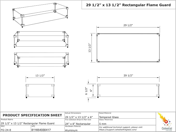 Celestial 29" x 13" x 6" Wind Guard, fits Celestial 24”x 8” Fire Pit Burner Pans - Image 8