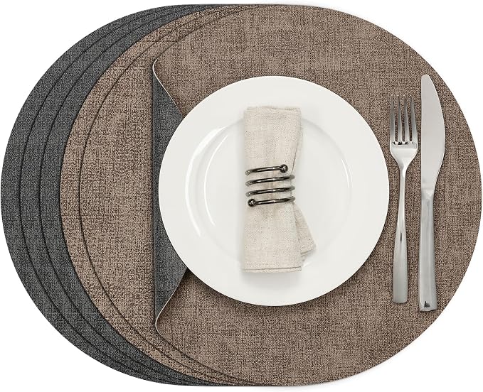 Myir JUN Round Placemats, Dual Sided Faux Leather Place Mats Set of 6 by MyirJUN