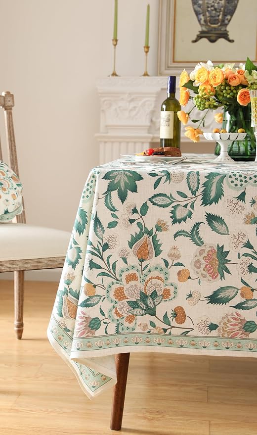 patdrea Designer Green Rectangle Table Cloth, Vintage Italian Floral Country - Image 8