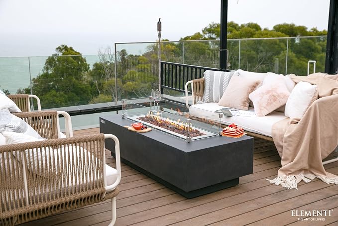 Elementi | Bundle Granville Gas Fire Pit Cast Concrete 60" Rectangular Fire - Image 6