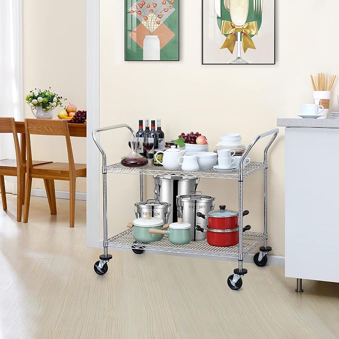 Finnhomy 2-Tier Commercial Grade Rolling Cart, Heavy Duty Utility Cart - Image 4