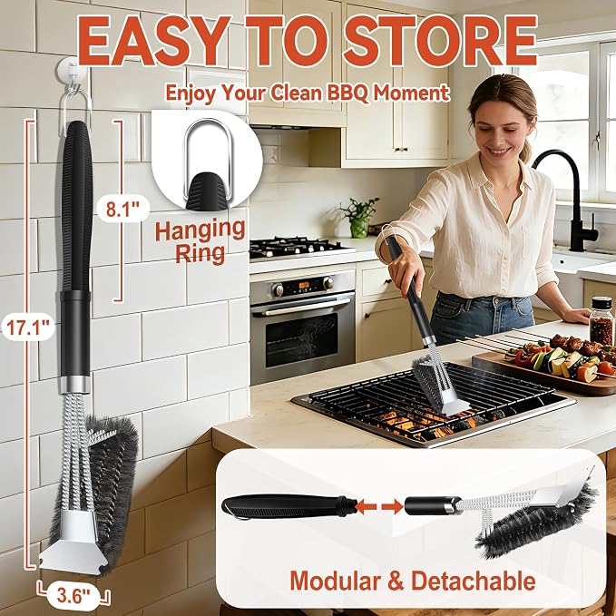 Grill Brush with Scraper, Adjustable Handle BBQ Grill Brush, Extra Strong Grill - Image 2