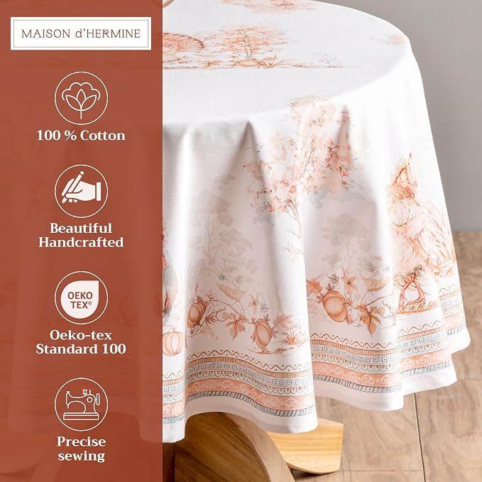 Maison d' Hermine Table Cloth Round Table 100% Cotton 69 Inches Fall Tablecloth - Image 2