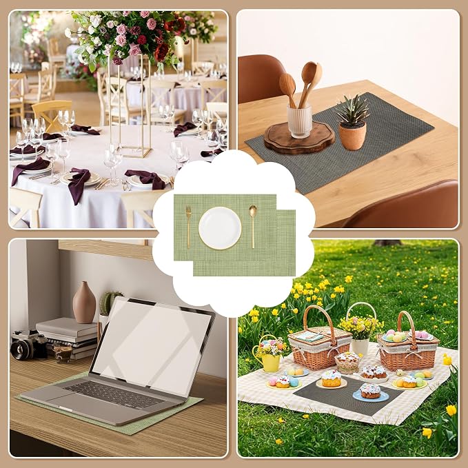 uxcell Faux Linen Placemats, 12x18 Inch Heat Resistant Place Mats Machine - Image 5