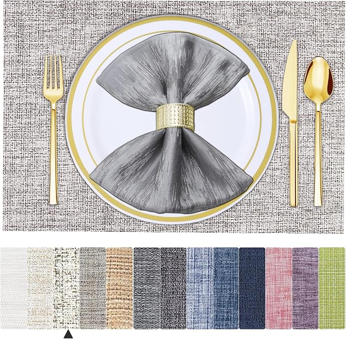 BETEAM Placemats Set of 8, Woven Vinyl Placemat by BETEAM