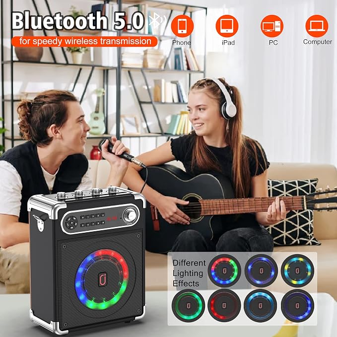JYX Karaoke Machine with Two Wireless Microphones, Portable Bluetooth Speaker - Image 6