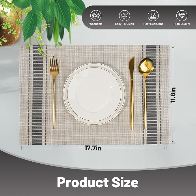 Placemats Set of 6，Non-Slip PVC Weave Table Mats Easy to Clean，Heat Resistant - Image 2