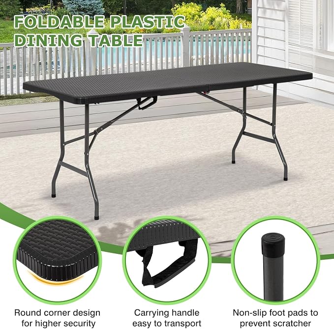 BestOffice Outdoor Folding Camping Table Plastic Table Portable Square Height - Image 6