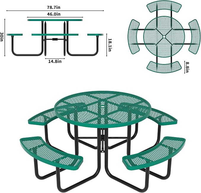 46'' Round Metal Picnic Table for Outdoors, Commercial Steel Metal Picnic Tables - Image 3