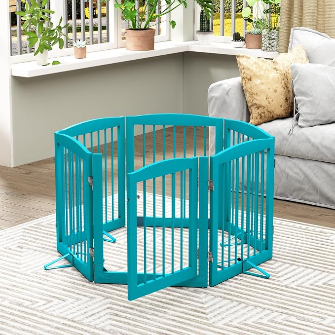 Freestanding Pet Gates with Walk Through Door, Dog Indoor Fence, Dog Gate - Image 2
