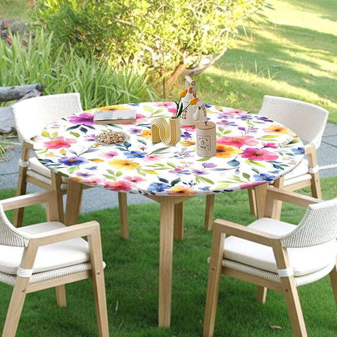 Spring Summer Floral Round Fitted Tablecloth - Image 3