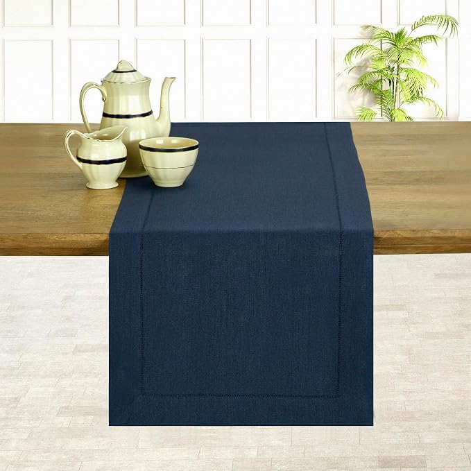 D'Moksha Homes Linen Navy Blue Table Runner 60 Inches by DMokshaHomes
