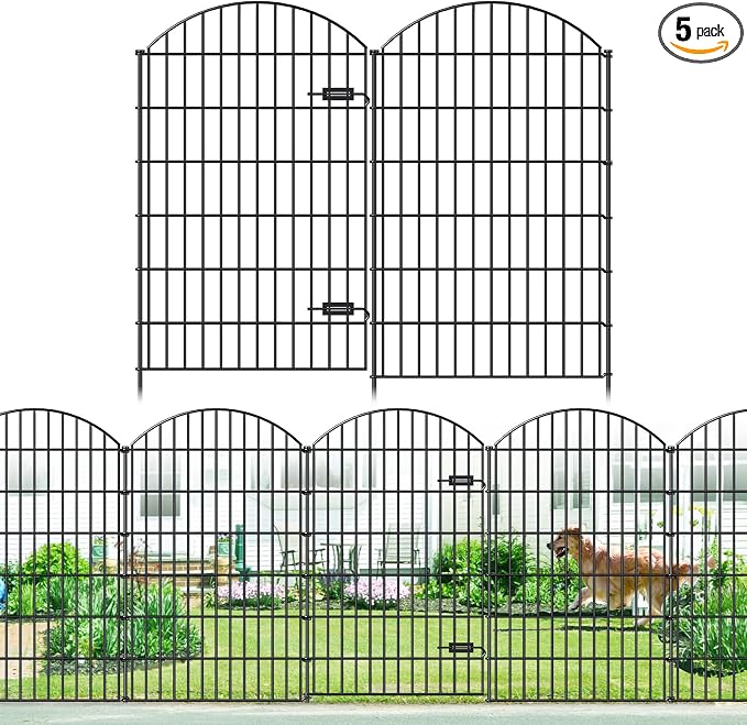 Metal Garden Fence with Gate 48in x 12.7ft, 1 Gate+ 4 Panels Dog Fence Border by FOREHOGARGARDEN%EF%BC%86HOME