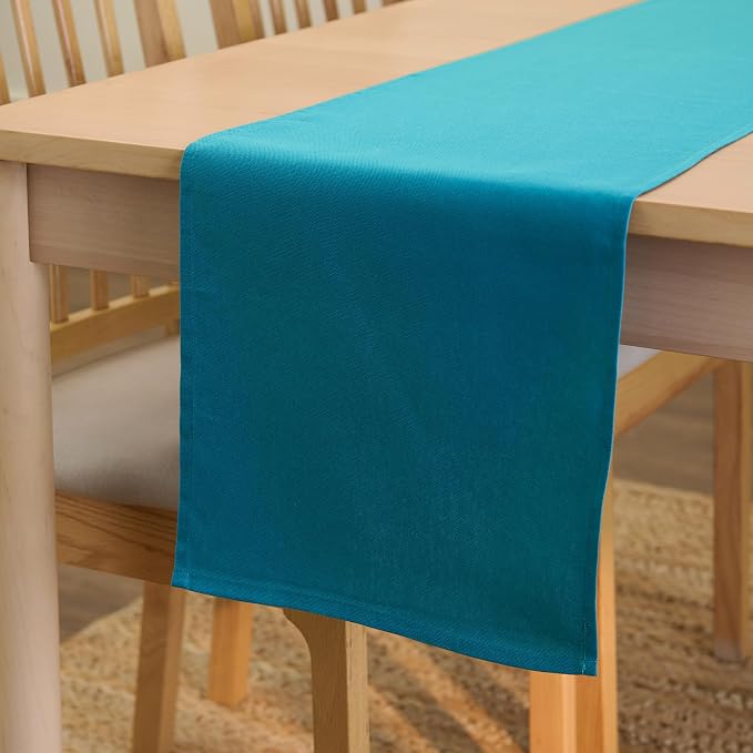 Encasa XO Table Runner 13"x104" Long | Cotton Canvas Fabric | Azul Blue Solid by EncasaXO
