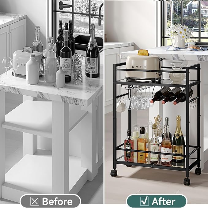 Bar Cart with Wine Rack, Serving Cart - Image 9