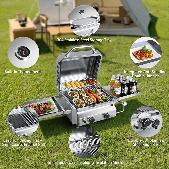 Tabletop Gas Grill, Stainless Steel Portable Propane Grill - Image 3