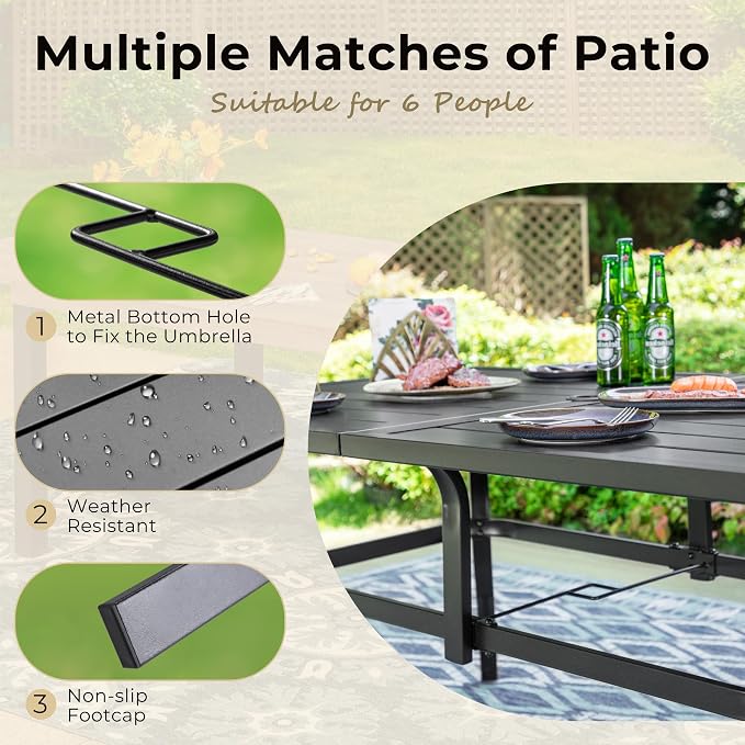 Outdoor Patio Dining Table for 6, All Weather Wrought Iron Black Outdoor Table - Image 4
