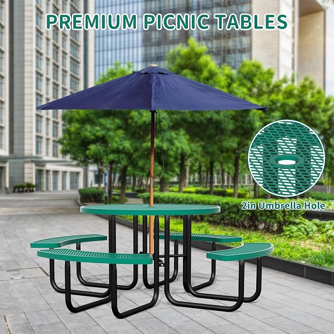 46'' Round Metal Picnic Table for Outdoors, Commercial Steel Metal Picnic Tables - Image 4