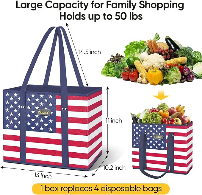 BALEINE 3Pk Reusable Grocery Bags, Foldable Shopping Bags - Image 3