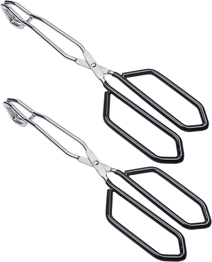 Tongs 2-Pack, 11-Inch Black Stainless Steel Scissor Tongs